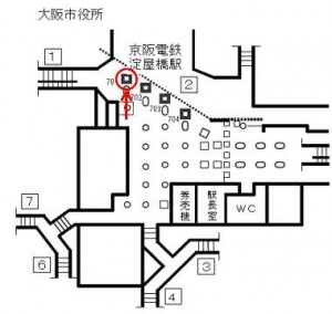 Osaka／Metro（大阪メトロ）　淀屋橋駅／御堂筋線№2-701№701、位置図