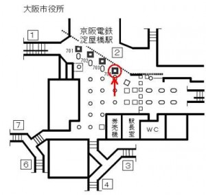Osaka／Metro（大阪メトロ）　淀屋橋駅／御堂筋線№2-704№704、位置図