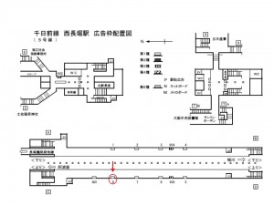Osaka／Metro（大阪メトロ）　西長堀駅／千日前線№1-008№008駅看板・駅広告、位置図