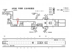 Osaka／Metro（大阪メトロ）　平野駅／谷町線№3-001№001駅看板・駅広告、位置図