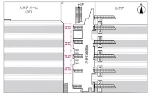 JR　大阪駅／橋上自由通路セット70インチ16面№16デジタルサイネージ、位置図