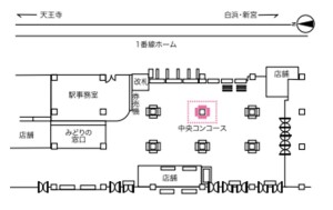 JR　和歌山駅／和歌山駅中央コンコース改札前柱セットデジタルサイネージ、位置図