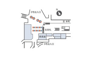 Osaka／Metro（大阪メトロ）　淀屋橋駅／淀屋橋駅 ネットワークビジョンデジタルサイネージ、位置図
